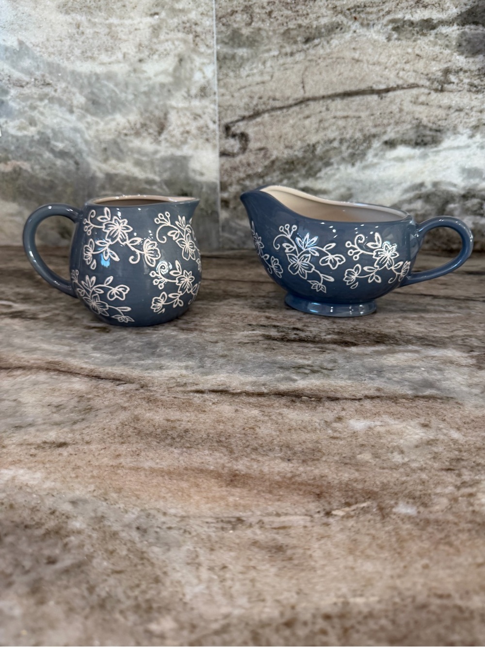 Temp-tations Floral Lace Gray Gravy Boat & Creamer Set